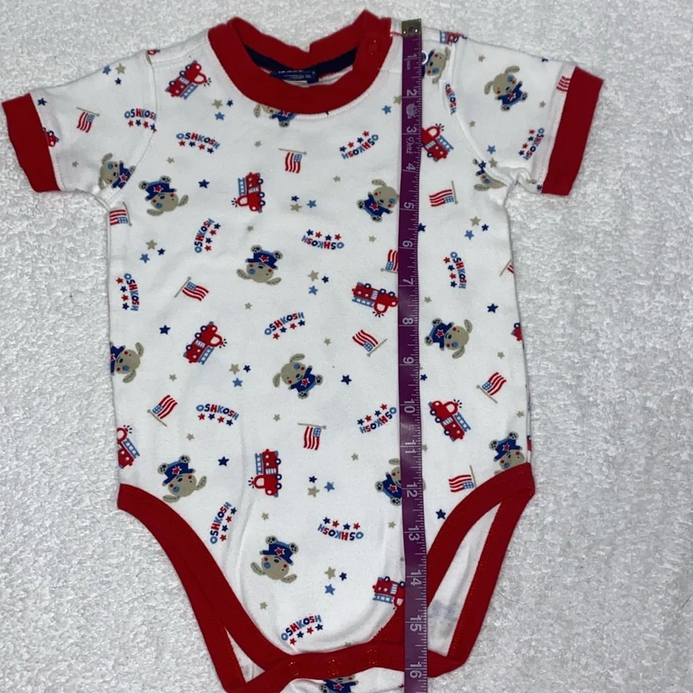 OshKosh B'gosh Baby Bodysuit Red White blue fire truck stars dog 12m